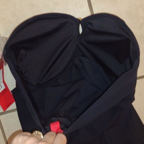 SOLD NWT Spanx 2372 Slimming Black Tankini Gold Loop cutout bandeau neck 16 - Picture 5 of 10